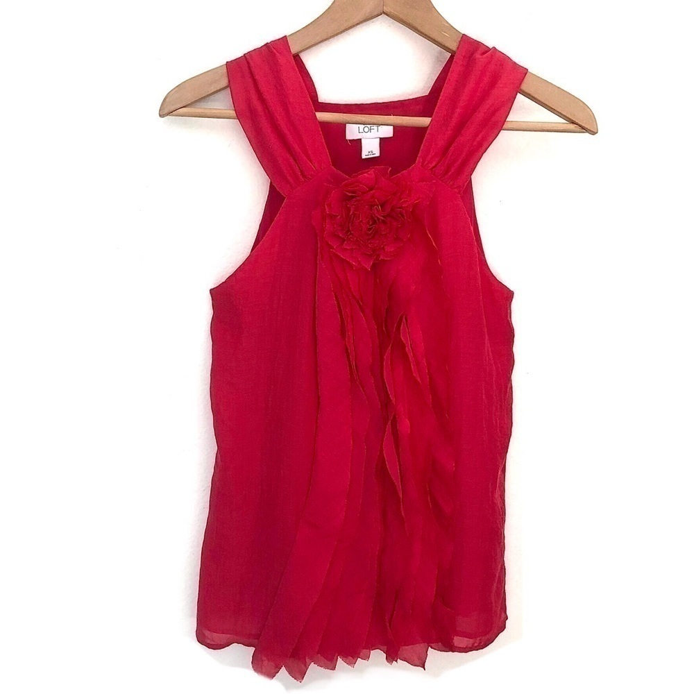 Loft Chiffon Flower Ruffle Front Sleeveless Blouse